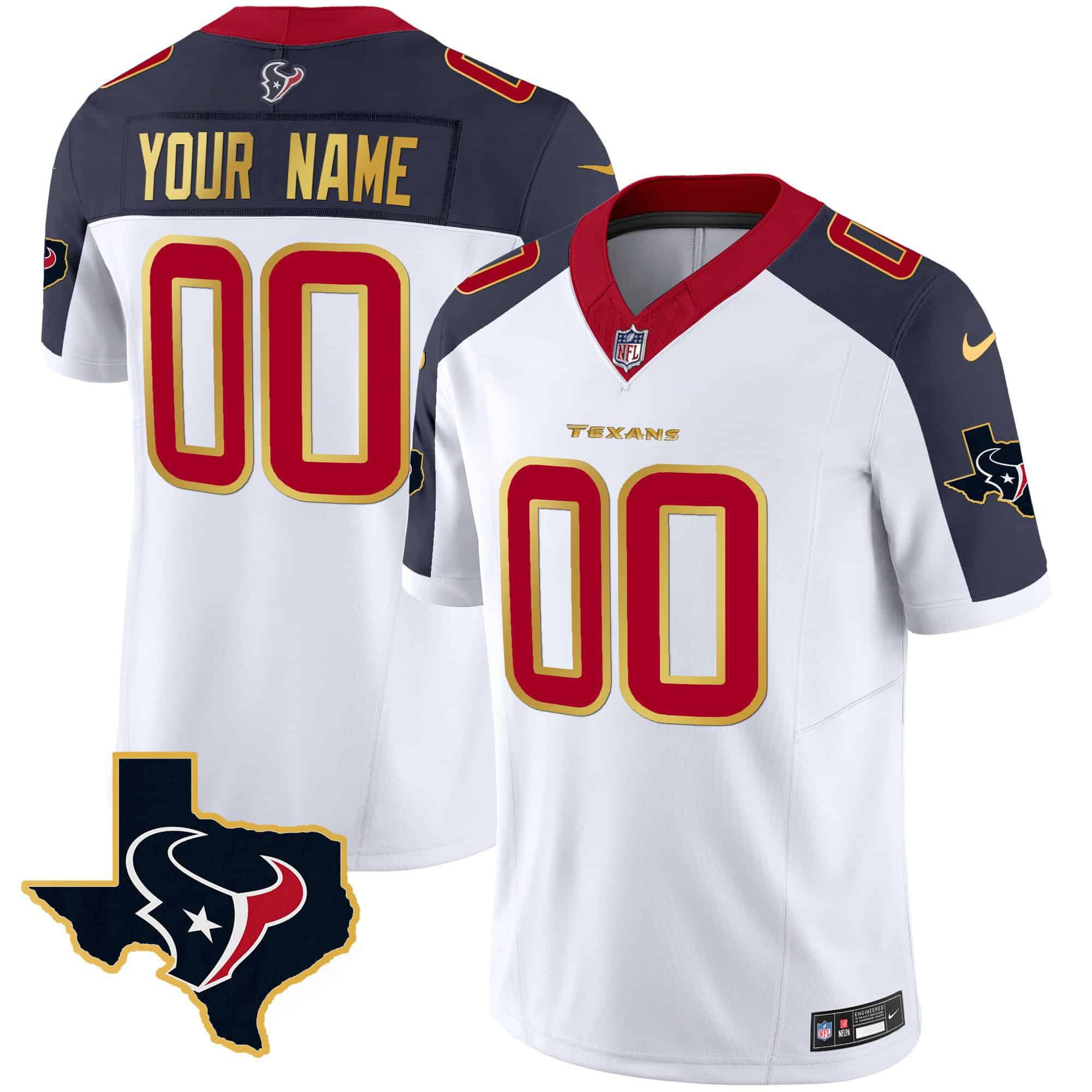 Men Houston Texans White Gold 2024 Nike Trim Vapor Custom NFL Jersey style 2